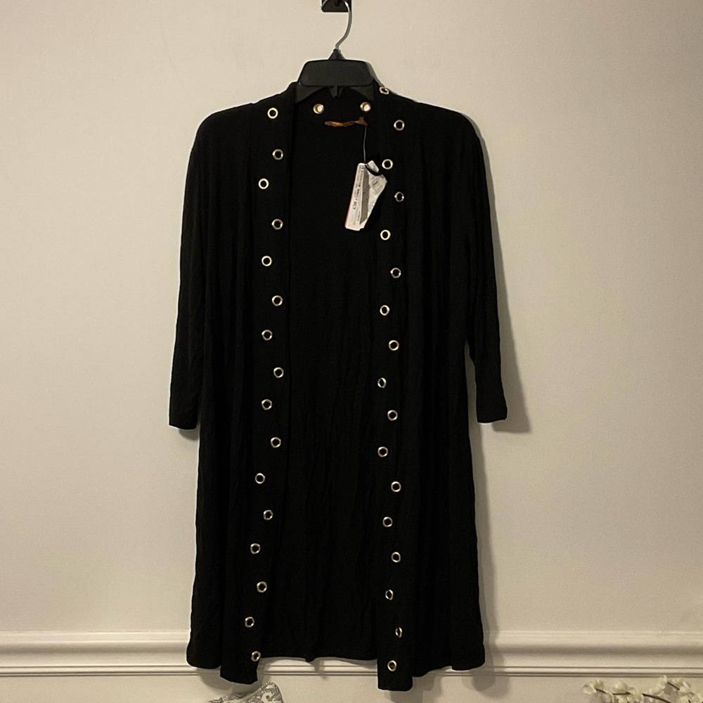 Belldini Black Cardigan with Eyelet Accents